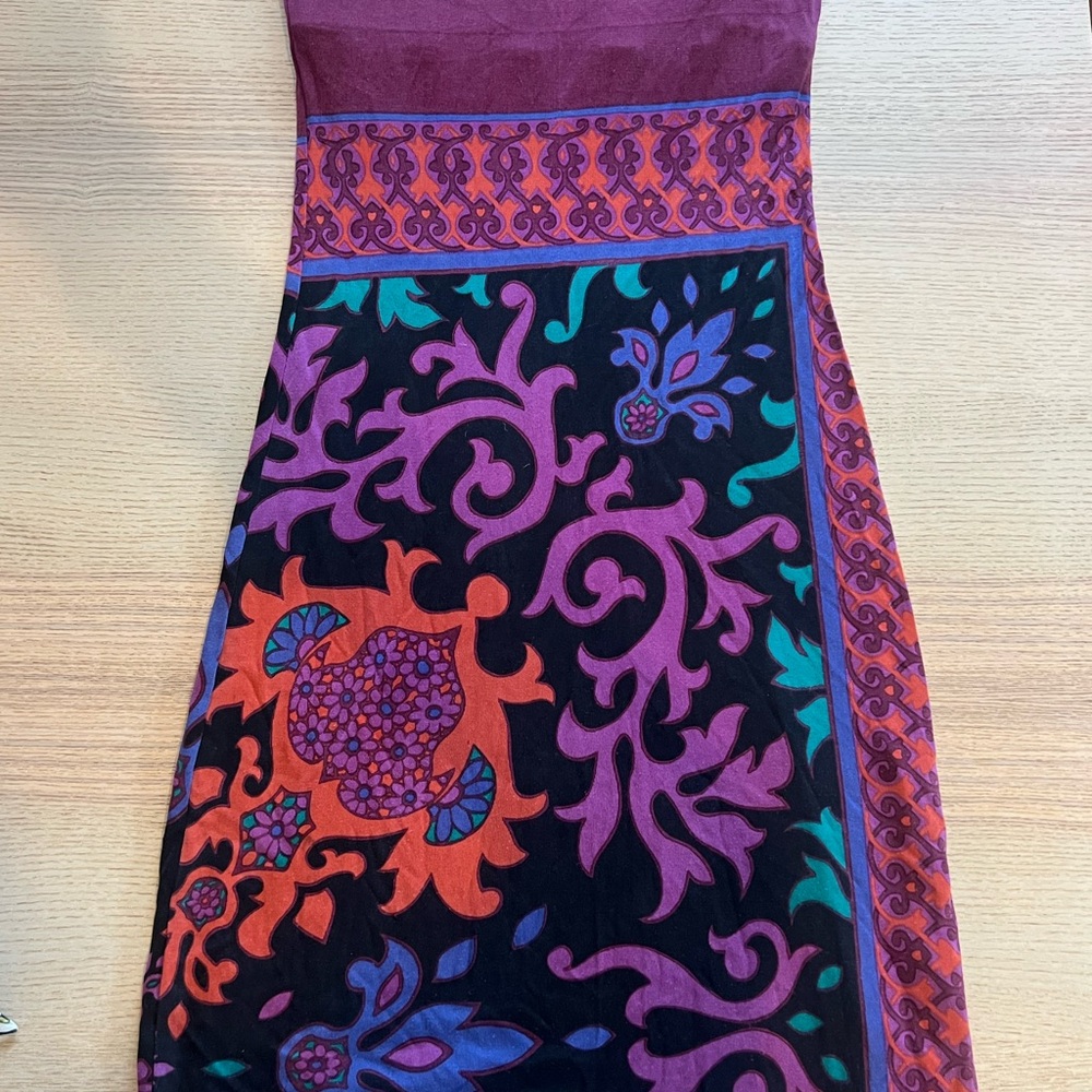 Hale Bob Strapless Silk Dress in Purple Floral Print